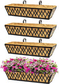 4 Pack 24 Inch Window Boxes Planters for Outdoor Plants Railing Planter Box with Adjustable Brackets for Windowsill Porch Fence Patio Hanging Flower Coco Baskets for Outside Decoration - Black