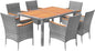 Devoko Dining 7 PCS Furniture, Patio Conversation Set with Acacia Wood Table Top, Outdoor, Beige Cushion and Grey Rattan