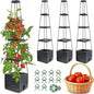 Raised Garden Bed 4 Packs, Planter Boxes with Trellis 58.3'' Tomato Planters for Climbing Vine Vegetables Flowers Plants Self Watering Tomatoes Cage for Outdoor Patio Greenhouse