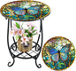 Outdoor Side Table Round Small Mosaic Patio Accent Indoor End Plant Coffee Tea Table for Yard Patio Porch Garden Living Room, Bedroom(Butterfly Style,14 Inch)