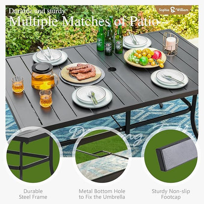 Sophia and William Swivel Patio Dining Set for 6, Outdoor Table and Chairs, Removable Blue Seat Cushions, 60" Black Patio Dining Table,Blue