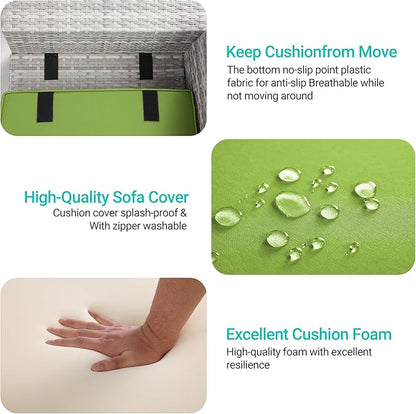 11-Piece Outdoor Patio Furniture Set with Rocking Swivel Chair Wicker Sectional Sofa Set, Patio Conversation Set with Ottomans & Coffee Table for Garden, Backyard, Avocado Green