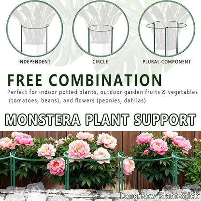 6 Pack Threaded Lock Metal Plant Support Stakes - 25" H Tall Peony Cage, Reusable Detachable Garden Ring for Hydrangea/Rose Bush/Potted Flowers, Indoor Outdoor Heavy Duty (10" W)