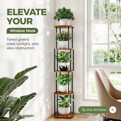 Bamworld Tall Plant Stand Indoor, Corner Plant Shelf for Multiple Plants, 5 Tier Metal Flower Pot Stands for Patio Garden Balcony Living Room Bedroom