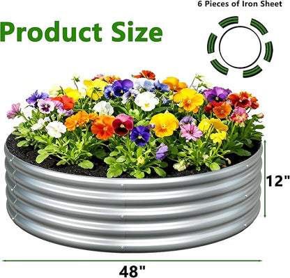 2PCS 4x4x1FT Galvanized Raised Garden Bed Kit,Vegetable Boxes-Round Metal Flower Box,Large Planter Raised Beds Outdoor Garden for Planting,Fruit,Herb-Silver