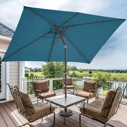 JEAREY 6.5x10 ft Rectangular Patio Umbrellas Rectangle Outdoor Umbrella with Push Button Tilt and Crank, Market Table Umbrella 6 Sturdy Ribs UV Protection for Poolside Garden Backyard Deck, Lake Blue
