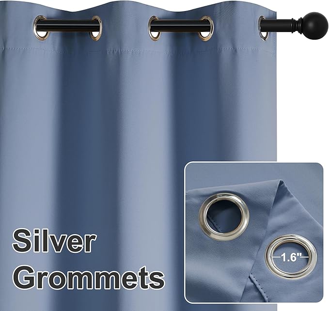 RYB HOME Outdoor Curtains for Patio Waterproof Block Sunlight Thermal Insulated Privacy Assured Thick Outside Curtains for Porch, Gazebo, Pergola, W52 x L95, Stone Blue, 1 Panel