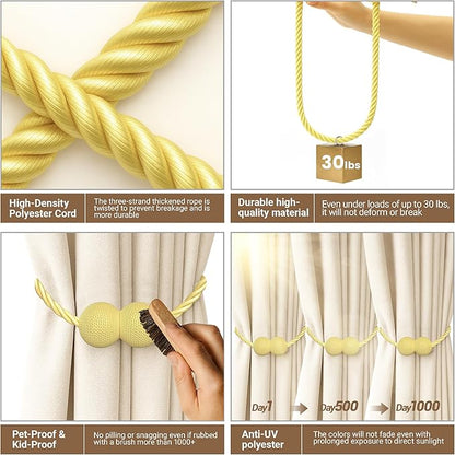 Hion Magnetic Curtain Tiebacks Golden 2pcs, Curtain Tiebacks Buckles Holdbacks Holders Hooks Clip for Home Bedroom Office Decorative Curtain