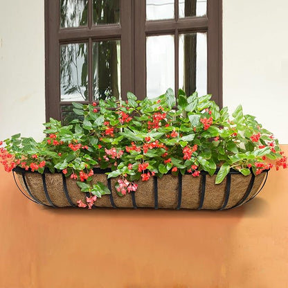 8 Pack 24 Inch Window Deck Railing Planter Boxes with Coconut Liner, Large Hanging Window Flower Boxes Metal Railing Planter for Balcony Fence Porch (8, 24 Inch)