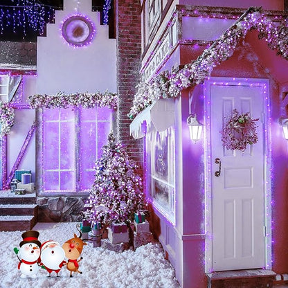 String Lights, 168 ft Purple 600 LED Outdoor with Remote
