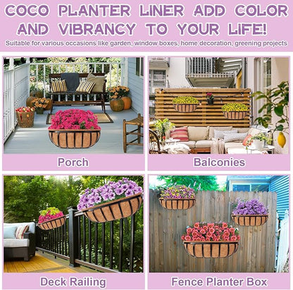 Riare 4 Pack 36 Inch Trough Coir Liners for Planters, Pre-Formed Coconut Coir Replacement Natural Coco Fiber Window Box Liners for Wall Planter, Window Basket Deck Railing Planter
