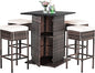 Tangkula 5 Piece Outdoor Rattan Bar Set, Patio Bar Furniture with 4 Cushions Stools and Smooth Top Table with Hidden Storage Shelf, Outdoor Conversation Set for Poolside, Backyard, Lawn