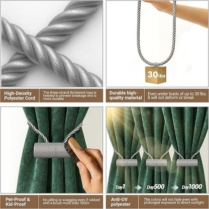 Hion Magnetic Curtain Tiebacks Grey 6 Pack, Curtain Tiebacks Buckles Holdbacks Holders Hooks Clip for Home Bedroom Office Decorative Thick or Thin Curtain