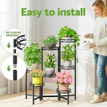 Metal Plant Stand, 7 Tier Tall Wrought Iron Plant Shelf Holder for Indoor, Outdoor Folding Tall Display Rack Flower Pot Stand for Corner Office Balcony Patio - BlackCircle