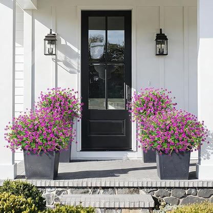 20 Bundles Artificial Flowers for Outdoors Fake Plastic Flowers UV Resistant Realistic Faux Plants Shrubs for Spring Summer Garden Porch Yard Patio Planter Window Box Home Decor, Fuchsia