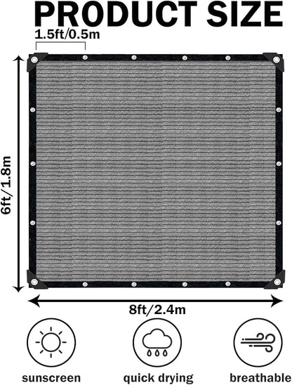 Grey Sun Shade Cloth,Pergola Shade Cover with Reinforced Grommets,90% Shade Fabric Fence Privacy Screen Balcony,Pergola Shade Cover Canopy Garden Carport Porch Deck Patio Shade Cover,6x8FT