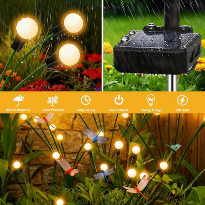 Solar Garden Lights Outdoor - 4 Pack Dragonfly Solar Swaying Light, Sway by Wind, Firefly Lights Outdoor Yard Patio Pathway Decoration, Big Bulb, High Flexibility Iron Wire & Realistic Dragonflies
