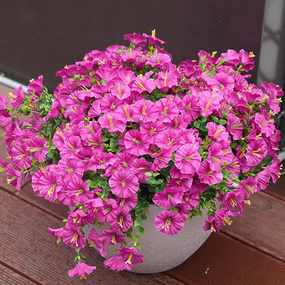 Artificial Flowers for Outdoors, UV Resistant Fake Silk Morning Glory, Realistic Faux Plants for Outside Porch Patio Window Box Hanging Planter (16, Fuchsia)