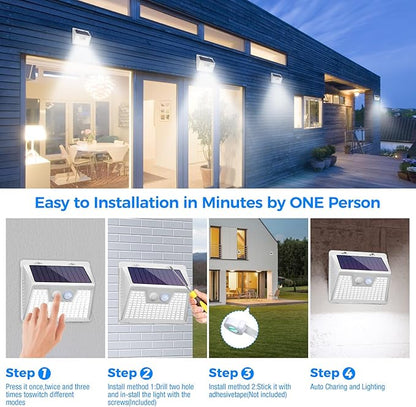Peasur 16Pack Solar Motion Sensor Lights Outdoor Waterproof, 140LED 3 Modes Ultra-Bright Solar Powered Fence Lights, Security Wall Light for Outside Garden Yard Deck Stair Step