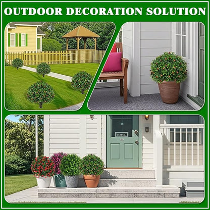 2 Pack Artificial Olive Topiary Tree, Artificial Shrub Bushes with Ground Spike, Fake Evergreen Tree for Porch, Artificial Plants for Outdoor Planters Indoor UV Resistant