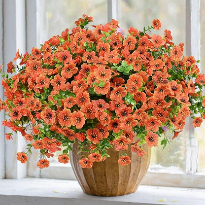 Artificial Flowers for Outdoor, UV Resistant Fake Silk Flowers, Realistic Faux Plants for Outside Indoor Porch Patio Window Box Planter Home Decor (14, Orange)