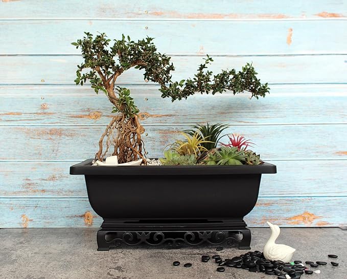 Planter Pots 2-Pack, 11.5 Inch Brown Recycled Plastic Bonsai Pots