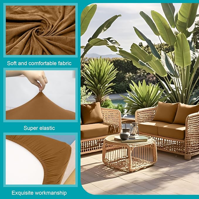 Cushion Covers, 12 Pack Camel Stretch Patio Slipcovers Microfiber