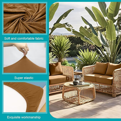 Cushion Covers, 12 Pack Camel Stretch Patio Slipcovers Microfiber