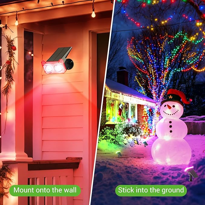 WdtPro Solar Color Changing Spot Lights, 8 Lighting Modes Solar Lights Outdoor Waterproof, Multicolor RGB Outdoor Lights, 7 Colors Auto Cycling Landscape Spolights for Yard Garden Decoration, 4 Pack