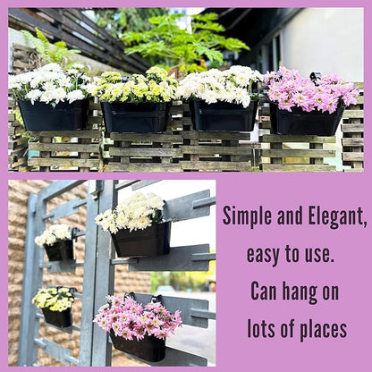 LaLaGreen Rail Planter Outdoor Plants(11.8 Inch, 12 Pack) Black Metal Iron Hanging Flower Pots Deck Railings Fence Buckets Modern Countryside Boho Style Wall Mount Window Box Plant Holder Porch Decor