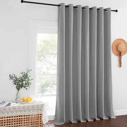 NICETOWN Blackout Patio Curtains 100 x 144 Inches Long for Sliding Door Extral Wide Blackout Curtain Panels Thermal Insulated Room Divider - Grommet Top, 100" W x 144" L, 1 Panel, Silver Grey
