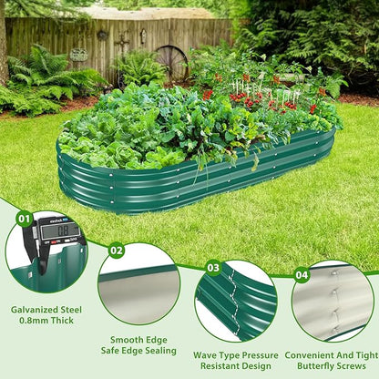 Oval Galvanized Planter Box, Metal Raised Garden Bed - 0.8MM Thick- Ideal for Outdoor Gardening and Planting of Vegetables Flowers Fruits Succulent Plants and Others (Green, 6X3X1 FT)