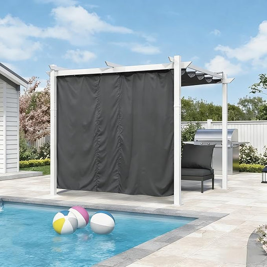 PURPLE LEAF Outdoor Retractable Pergola with Curtains 10' x 10' White Patio Aluminum Pergola with Sun Shade Canopy for Backyard Deck Garden Modern Metal Pergola, Gray