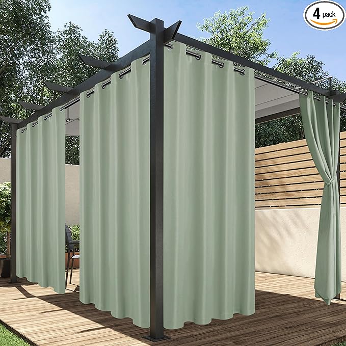 HolidayIdeas Outdoor Curtains for Patio Waterproof, 4 Panels - 54 x 95 Inch - Privacy Protection & Light Filtering Curtains Grommet Outside Curtains for Porch, Gazebo, Pergola (Sage Green)