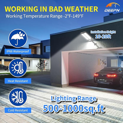 Deepn Solar Lights Outdoor, IP66 Waterproof Street Lights Outdoor, 6500K Dusk to Dawn Solar Security Flood Lights Motion Sensor with Remote Control for Yard, Entryway Garage, Porch 1 Pack
