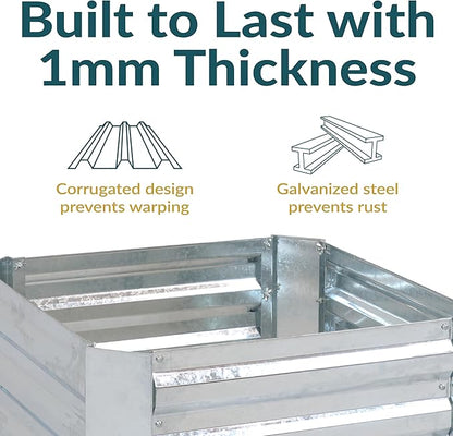 Sunnydaze 11.75" H Raised Metal Garden Bed - Galvanized Raised Garden Bed Outdoor for Vegetables and Flowers - Silver - Square