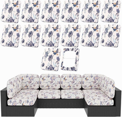 Stretch Patio Cushion Covers, 14 Pieces, Vintage Flower Print