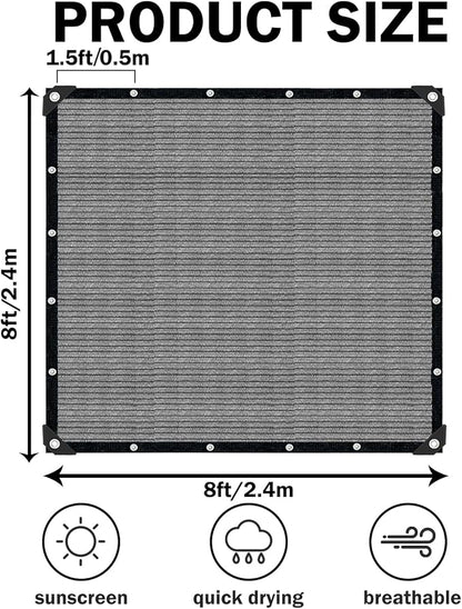 Sun Shade Cloth with Grommets,90% UV Protection Shade Fabric,Pergola Shade Cover Canopy Fence Privacy Screen Balcony,Sunshades for Patio Pergola Garden Backyard Porch Outdoor,Grey-8x8FT