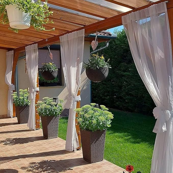 SpaceDresser Waterproof Outdoor Sheer Curtains for Patio - 2 Panels Rod Pocket Indoor Voile Sheer Curtain for Living Room,52W x 84L inch, Silver Grey
