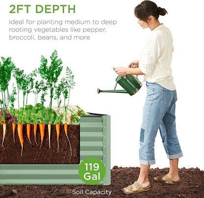 Best Choice Products 4x2x2ft Outdoor Metal Raised Garden Bed, Deep Root Box Planter for Vegetables, Flowers, Herbs, 119 Gallon Capacity, 100% Non Toxic Materials - Sage Green