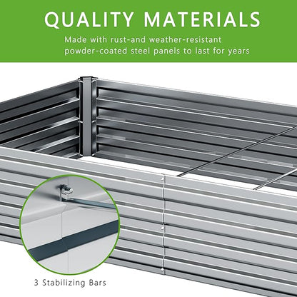 12x4x1FT Galvanized Raised Garden Bed Kit,Vegetable Boxes-Rectangle Metal Flower Box,Large Planter Raised Beds Outdoor Garden for Planting,Fruit,Herb-Silver