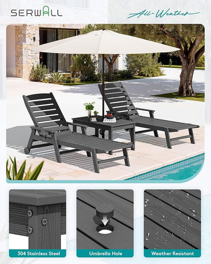 SERWALL Outdoor Coffee Table with 1.69" Umbrella Hole, HDPE Patio Coffee Table for Outside, Rectangle, Gray