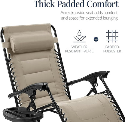 Best Choice Products Oversized Padded Zero Gravity Chair, Folding Outdoor Patio Recliner, XL Anti Gravity Lounger for Backyard w/Headrest, Cup Holder, Side Tray, Polyester Mesh - Dune