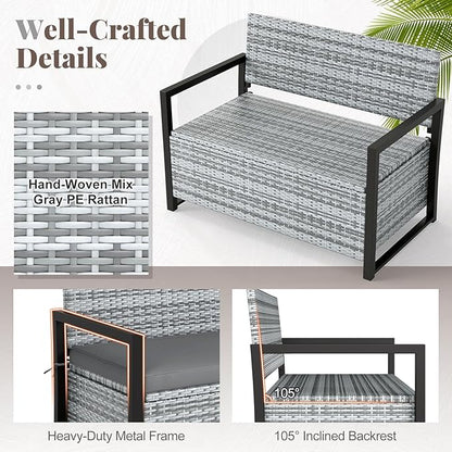 Patio Storage Bench, 43.5 in Wide PE Rattan, 40 Gallon Capacity