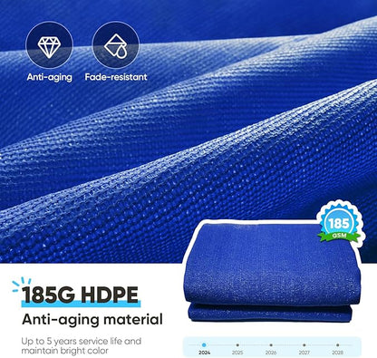Quictent 20x16ft 185G HDPE Rectangle Sun Shade Sail Canopy 98% UV Block Outdoor Patio Garden with Hardware Kit (Blue)