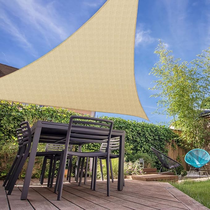 E&K Sunrise 21' x 21' x 21' Sun Shade Sail Triangle Canopy Shade Cover UV Block for Patio Backyard Garden Outdoor (Sand)