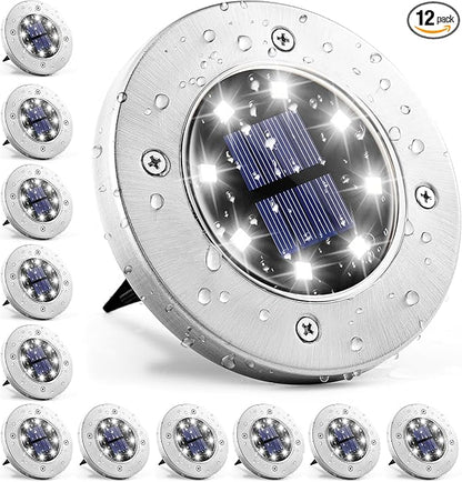 GIGALUMI Solar Ground Lights - No-Drill Fence Lighting Solution, Waterproof Perimeter Lights Compatible with Wood, Metal & Concrete Fences (12 Pack Cool White)