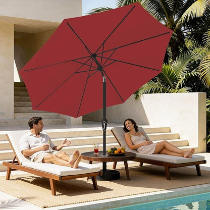 MEWAY 9ft Patio Umbrella Outdoor Table Umbrellas with Push Button Tilt and Crank, Market Umbrella 8 Sturdy Ribs for Deck, Garden, Pool and Backyard, Red