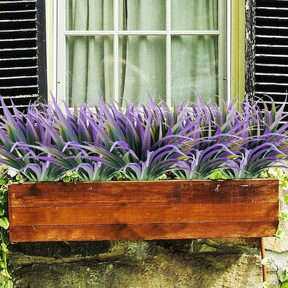16Pcs Artificial Grass Fake Plants 17.3in Outdoor Plants UV Resistant Faux Greenery Stems Fake Grass for Home Window Garden Office Patio Pathway Front Porch Halloween Décor Green & Purple