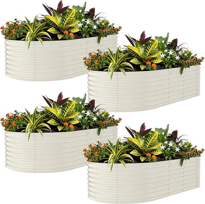 Garvee 4 Pack Galvanized Raised Garden Bed, 8x4x2 ft Metal Planter Box for Flowers Herbs Vegetables, Rust-Resistant Raised Garden Beds for Gardening, Easy Assembly Outdoor Garden Box & Planters,Beige